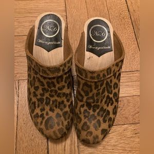 No. 6 leopard print suede clogs